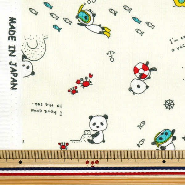 [Quantity starting from 5] Fabric 『Sheeting Sleeping Panda's Beach Swimming White ACS1113-A" COTTON KOBAYASHI