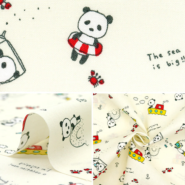 [Quantity starting from 5] Fabric 『Sheeting Sleeping Panda's Beach Swimming White ACS1113-A" COTTON KOBAYASHI