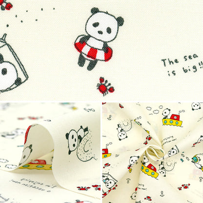 [Quantity starting from 5] Fabric 『Sheeting Sleeping Panda's Beach Swimming White ACS1113-A" COTTON KOBAYASHI