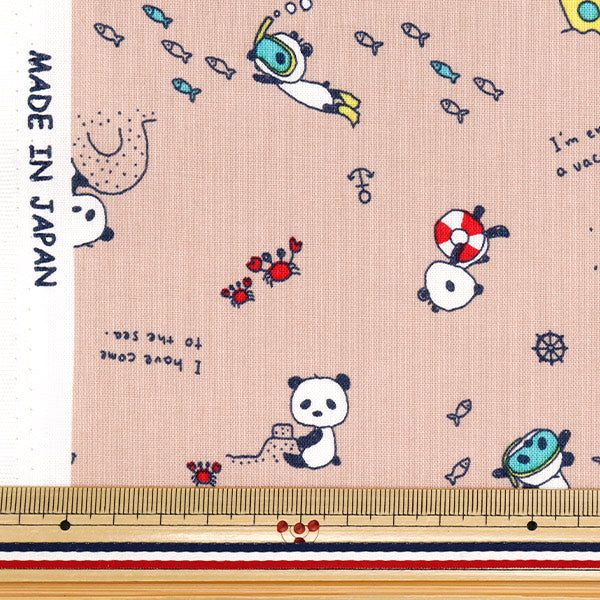 [Quantity starting from 5] Fabric 『Sheeting Sleeping Panda's Beach Swim Pink ACS1113-B" COTTON KOBAYASHI