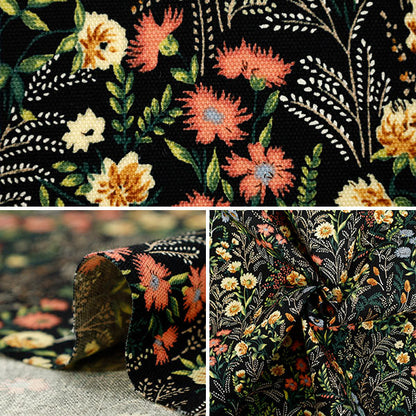 [Quantity starting from 5] Fabric 『Oxford Wildflower Black ACS1128-A" COTTON KOBAYASHI