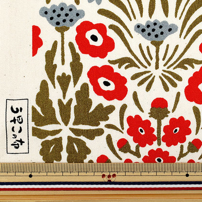 [Quantity starting from 5] Fabric "Usako's cloth" Oxford Shaina Flower Kinari x Red ACS1140-A" COTTON KOBAYASHI