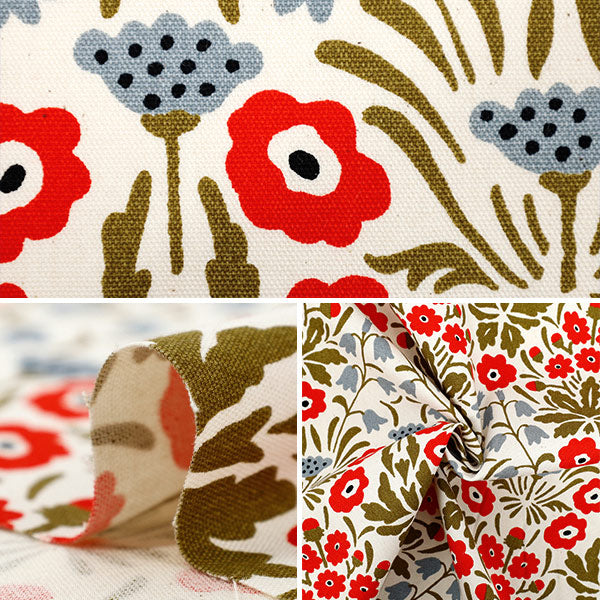 [Quantity starting from 5] Fabric "Usako's cloth" Oxford Shaina Flower Kinari x Red ACS1140-A" COTTON KOBAYASHI