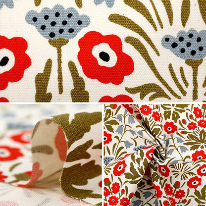 [Quantity starting from 5] Fabric "Usako's cloth" Oxford Shaina Flower Kinari x Red ACS1140-A" COTTON KOBAYASHI