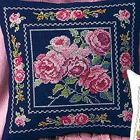 Embroidery kit "Embroidery Kit Cushion Elegant Rose 5894 Navy" Olympus