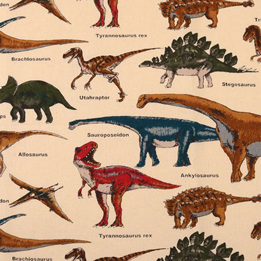 [From quantity 5] Fabric "Twill Dinosaur Print A (Beige)" COTTON KOBAYASHI