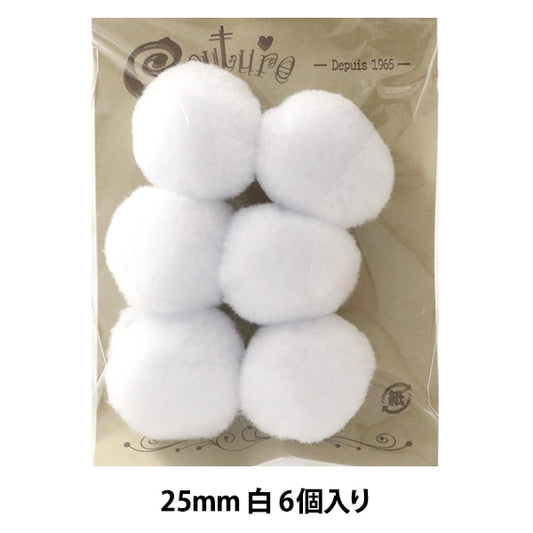 手芸パーツ 『ボンテン 25mm 1.白 6個入り』 寺井