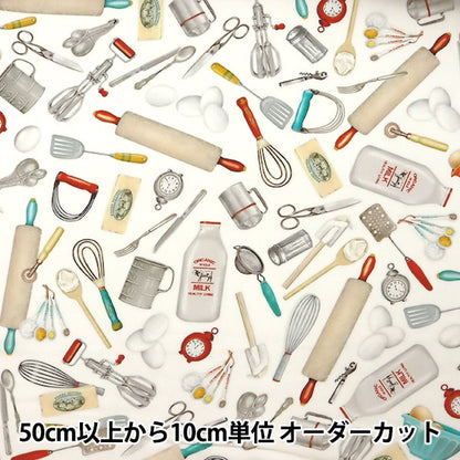 【数量5から】 生地 『インクジェットプリント 調理器具 19298-1』 USAコットン