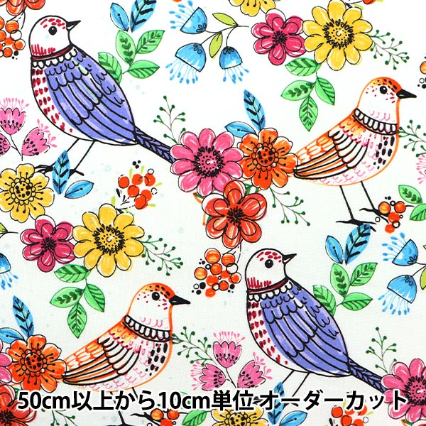 [From quantity 5] Fabric "USA Cotton Fork Art Birds CX10020-MULTI"