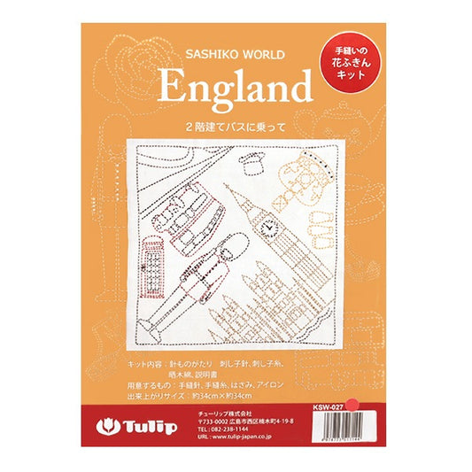 Embroidery kit "Hand-sewn flower towel kit SASHIKO WORLD ENGLAND 2-story bus KSW-027" TULIP tulip