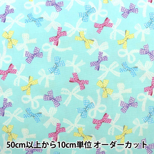 【数量5から】 生地 『オックス プリント レースリボン ブルー MOWF-140-BL』