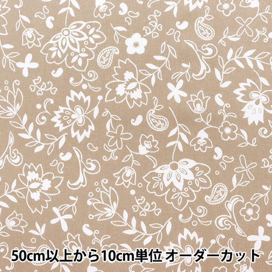[From quantity 5] Fabric 『SheetingPrint Flower x Paisley Beige 358-6A]