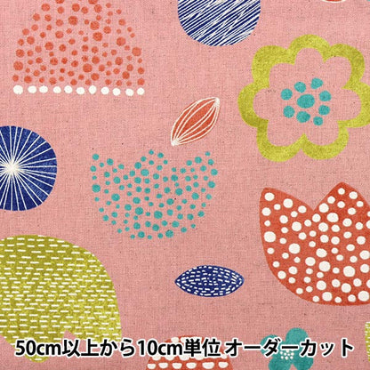 [From quantity 5] Fabric "Cotton hemp canvas tulip & flower pink SK-5400-3D"