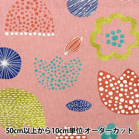 [From quantity 5] Fabric "Cotton hemp canvas tulip & flower pink SK-5400-3D"