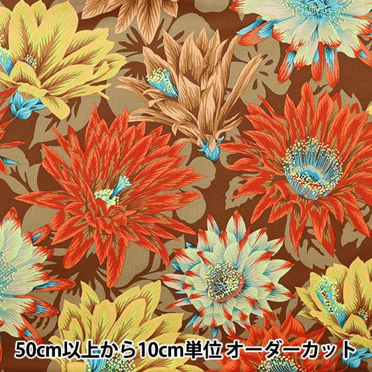 [From quantity 5] Fabric "USA Cotton Kaffe Fassett Cactus Flower PJ096-BROWN"