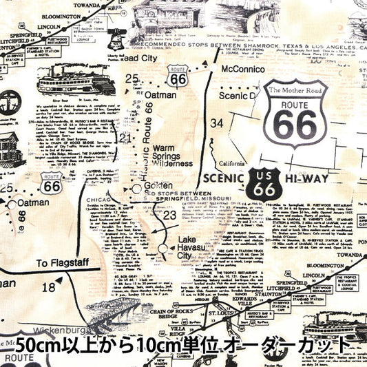 [From quantity 5] Fabric "USA Cotton Map of Route 66 C7529-NATURAL"