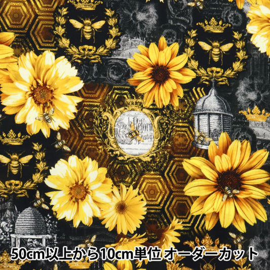 [From quantity 5] Fabric "USA Cotton Queen Bee Pattern CD1351-Black"