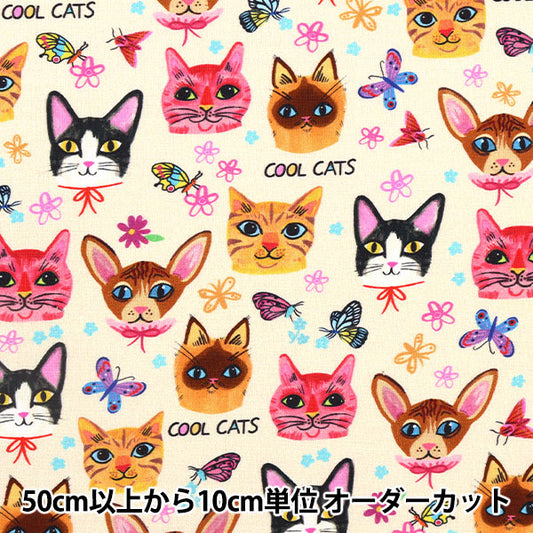 [From quantity 5] Fabric "USA Cotton CRAZY CATS Cream DDC10614-CREAM-D"