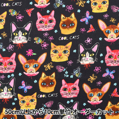 [From quantity 5] Fabric "USA Cotton Crazy Cats Black DDC10614-BLAC"