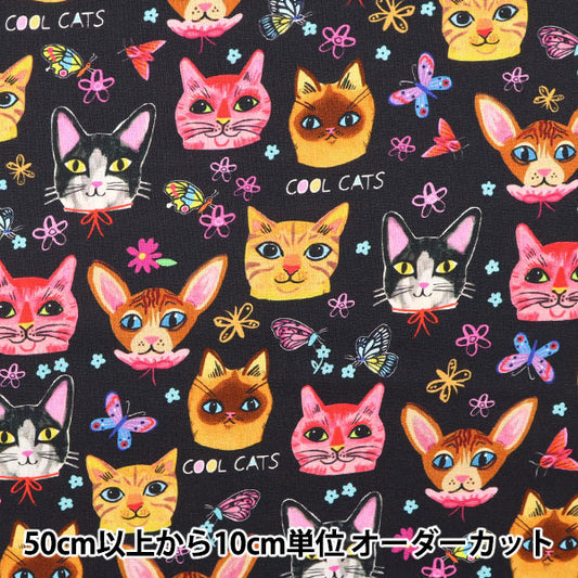 [From quantity 5] Fabric "USA Cotton Crazy Cats Black DDC10614-BLAC"