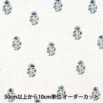 [From quantity 5] Fabric "Cotton linenSheeting Hand block style Ivory x Blue CLSEA-HA-BL]