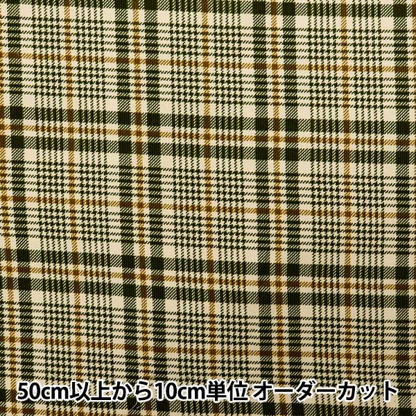 [来自数量5] 织物 “衬衫呼叫十个打印检查图案绿色X芥末AP35403-2B”