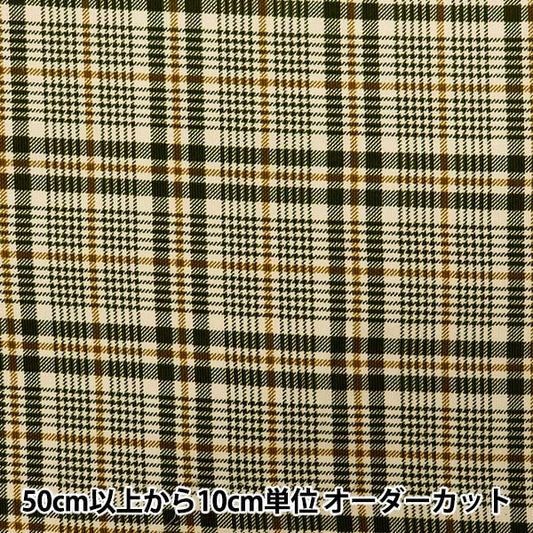 [来自数量5] 织物 “衬衫呼叫十个打印检查图案绿色X芥末AP35403-2B”