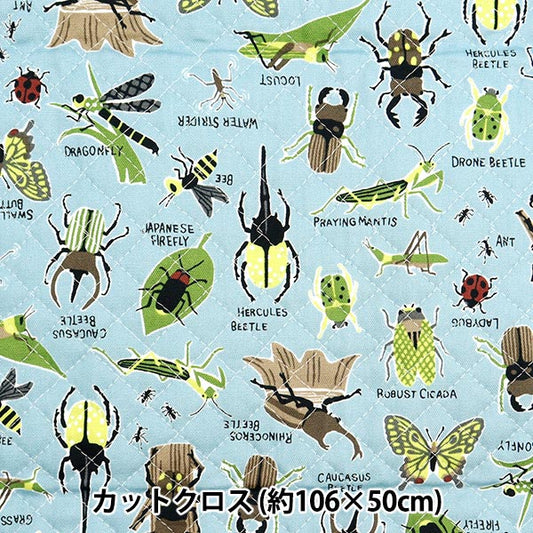 Fabric 『OxfordQuiltcarefle canvas insect picture book Cut Cloth Approximately 106 x 50cm Blue Gray CQ -inc-BLG " KOKKA