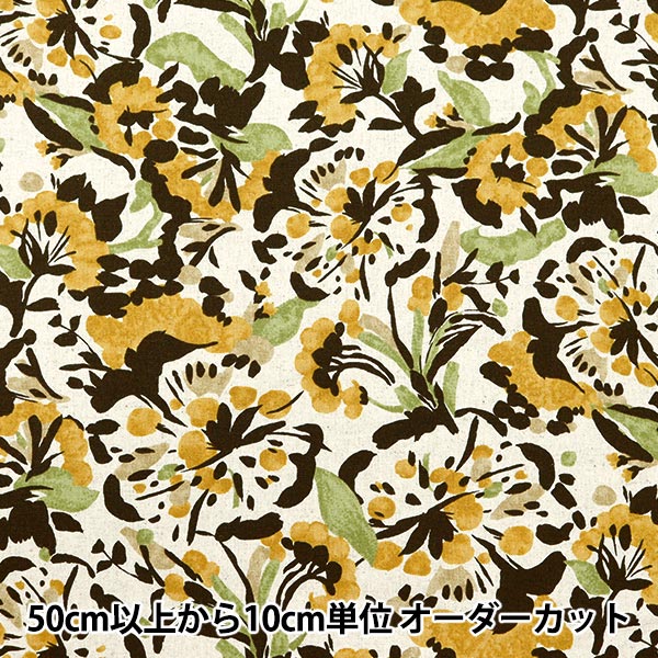[From quantity 5] Fabric "Cotton hemp canvas Wild Flowers Yellow CLCAWIFL-YE"