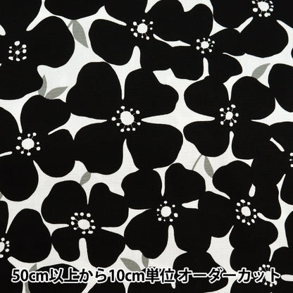 [From quantity 5] Fabric 『Oxford Big Flower White x Black 850466-1-2]