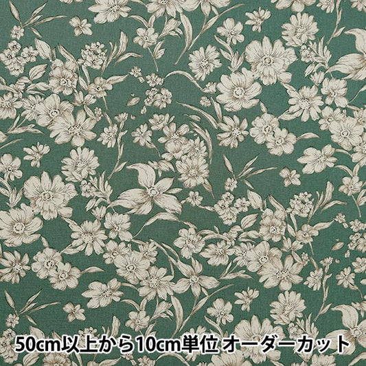 [From quantity 5] Fabric "Cotton hemp canvas etched flower green 38129-1D"