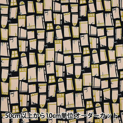 [From quantity 5] Fabric 『Oxford LINNEA cat and window YK-26000-3D] KOKKA