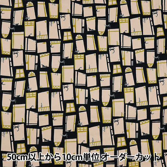 [From quantity 5] Fabric 『Oxford LINNEA cat and window YK-26000-3D] KOKKA