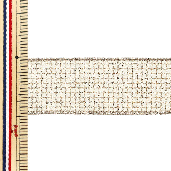 [From quantity 5] Ribbon "Gritter square approx. 3.8cm width White 2nd color 9334" AOYAMARIBBON AoyamaRibbon