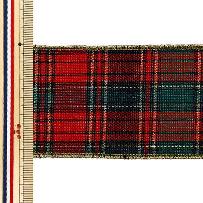 【数量5から】 リボン 『オールドメタリックタータンII 約6.5cm幅 16番色 9323』 AOYAMARIBBON 青山リボン