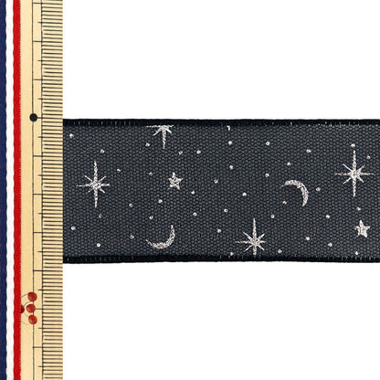 リボン 『オーガンジープリントリボン 星月夜 約幅38mm×長さ3m ブラック YRC2509-38』