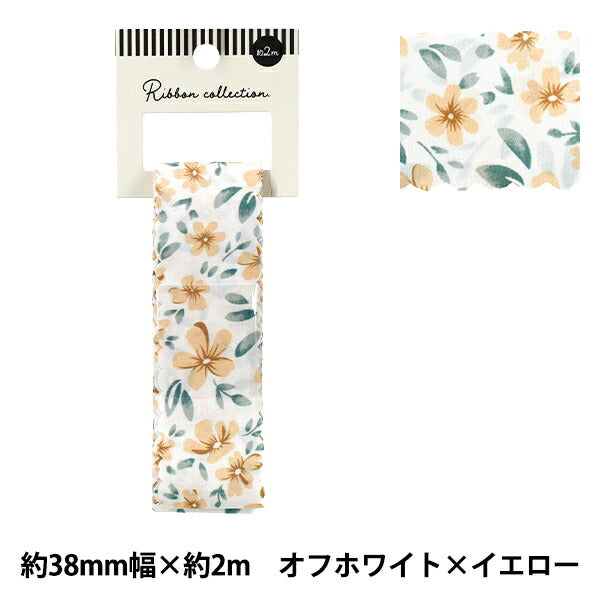 絲帶 《印刷》絲帶 花卉2025约宽38mm×长2m白色×黄色YRC2533-38"