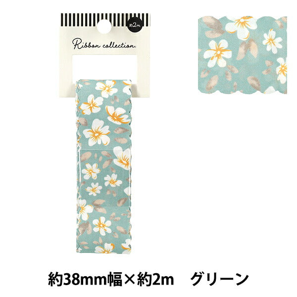 絲帶 《印刷》絲帶 花卉2025约宽38mm×长2m绿色YRC2533-38"