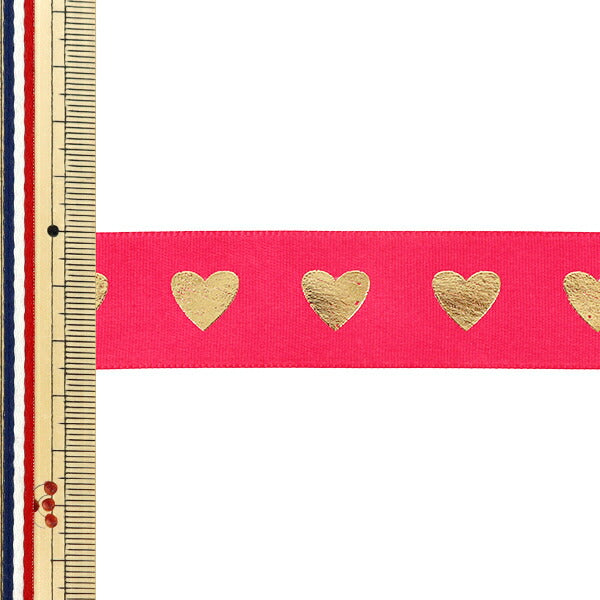 Ribbon ``Foil stampingRibbon Heart 2025 Approximately width 25mm x length 3m Pink YRC2543-25"