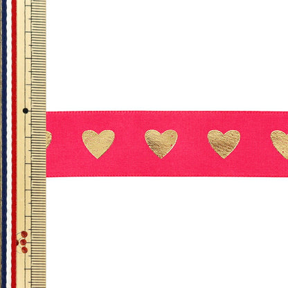 Ribbon ``Foil stampingRibbon Heart 2025 Approximately width 25mm x length 3m Pink YRC2543-25"