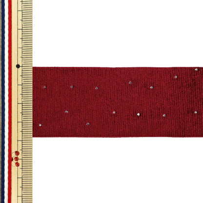 Ribbon "Rhinestone Velour"Ribbon 2025 Approx. 38mm wide x 2m long Red YRC2527-38"