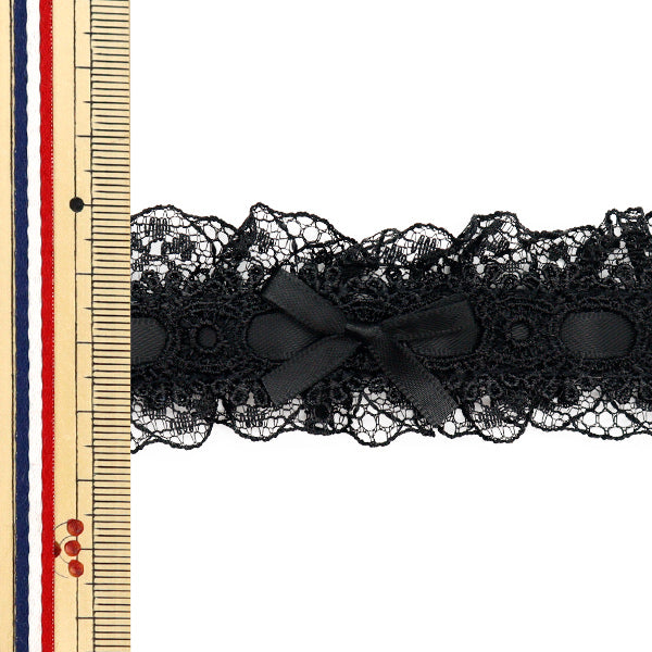 [Quantity starting from 5] RaceRibbonTape "RibbonDecorative lace Approx. 3.5cm wide Black x Black FR2409"