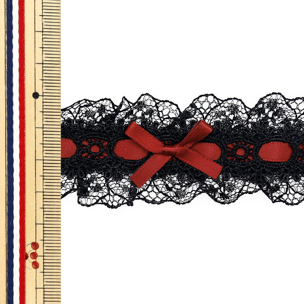 [Quantity starting from 5] RaceRibbonTape "RibbonDecorative lace approx. 3.5cm wide Black x Wine FR2409"