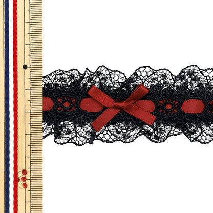 [Quantity starting from 5] RaceRibbonTape "RibbonDecorative lace approx. 3.5cm wide Black x Wine FR2409"