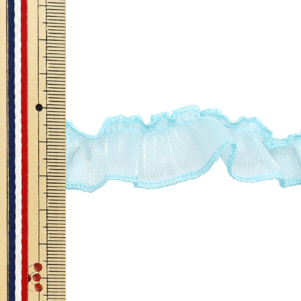 [数量从5个开始]装饰丝带 “LaméOrganzaFrill Turquoise FR2420"