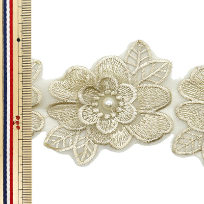 【数量5から】 レースリボン 『刺繍オーガンジーフラワー カーキ DCL2443』