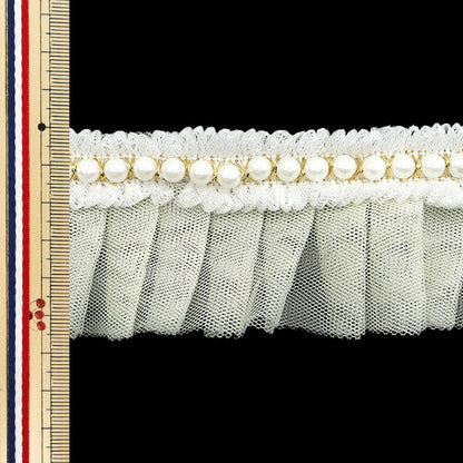 【数量5起】荷叶边絲帶 珍珠线薄纱象牙色FR2415"