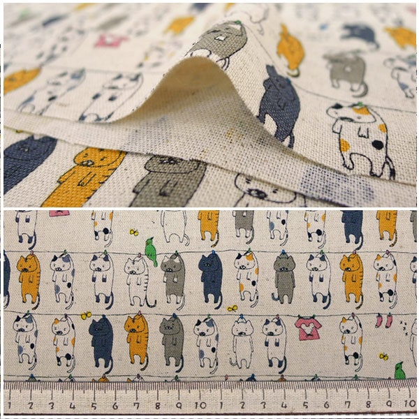 [From quantity 5] Fabric "Cotton linen canvas washing cat KTS6227-A" COTTON KOBAYASHI