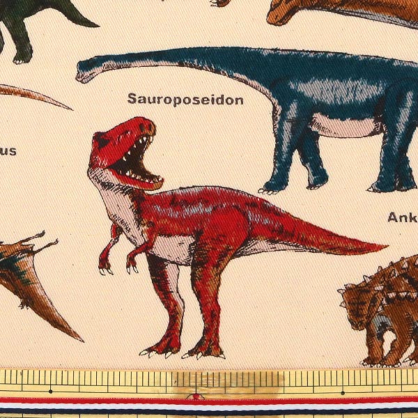 [From quantity 5] Fabric "Twill Dinosaur Print A (Beige)" COTTON KOBAYASHI