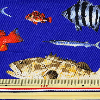 [From quantity 5] Fabric "Twill printFabricTwill fish Fabric Cloth admission Interior C dark blue] COTTON KOBAYASHI